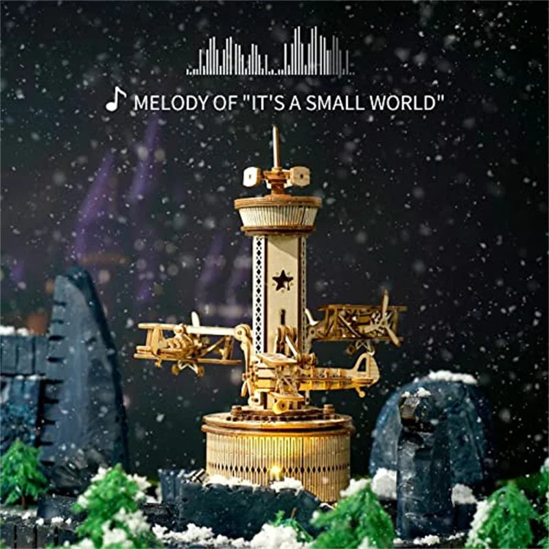 Robotime roker 3d wooden puzzles for adults diy musical box model kit to build self-assembly building airplane-control