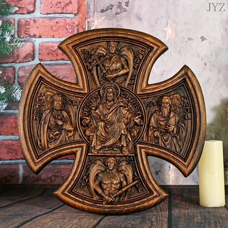 High quality simple vintage wooden catholic cross jesus and mary home decor wall hanging statue - religious (christian)