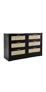 Redlife 47.24’’ rattan dresser with 6 drawers,modern chest wood storage closet w/ golden handles for bedroom living