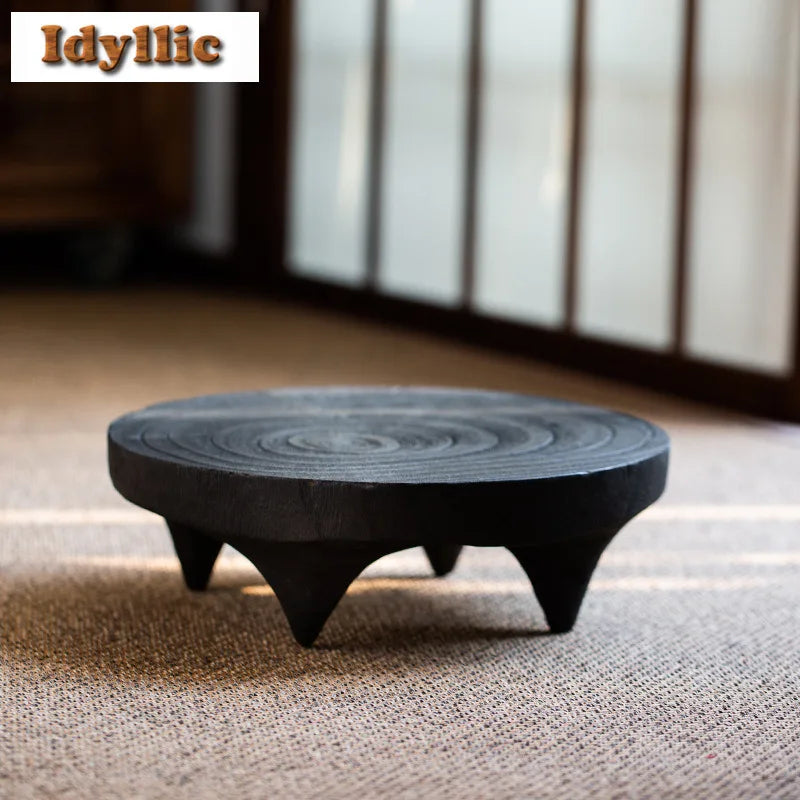 Wabi sabi style solid wood carbonized tatami tea tray dessert candy coffee storage board teapot trivets dishes