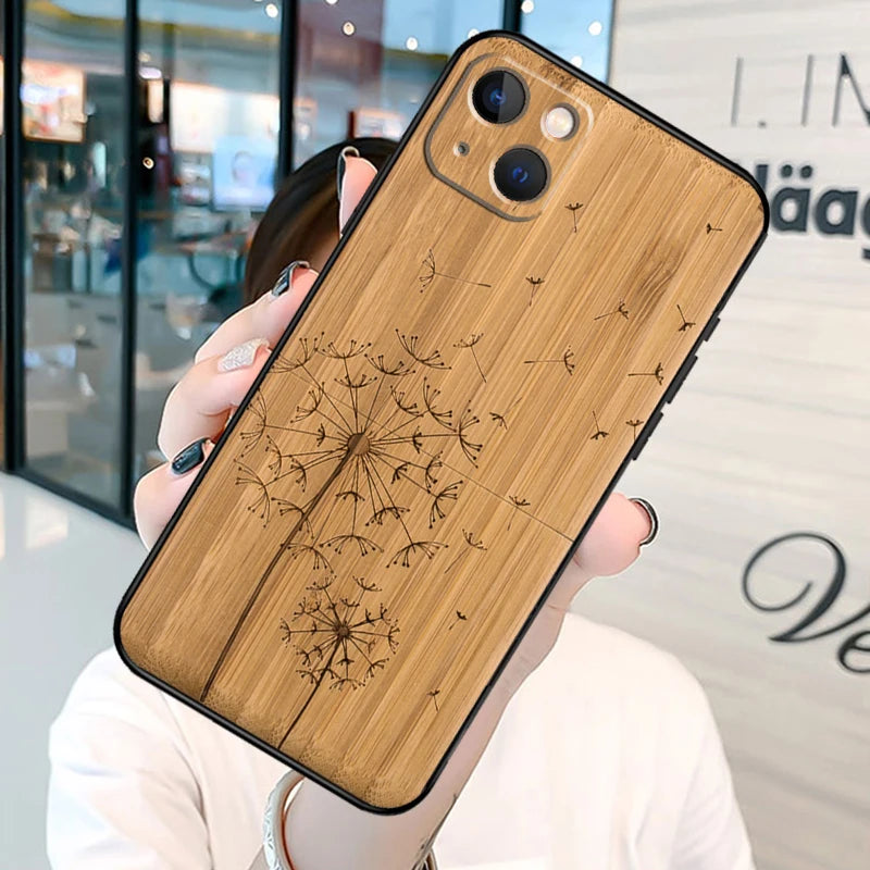 Natural bamboo wood pattern print phone case on for iphone 13 12 11 14 15 16 pro max plus xr x xs max soft back cover
