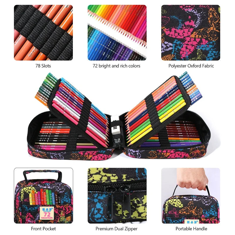 H&b 72/120/180 coloring pencils set with portable stoh&rage bag pro soft core artist supplies gift for drawing lovers