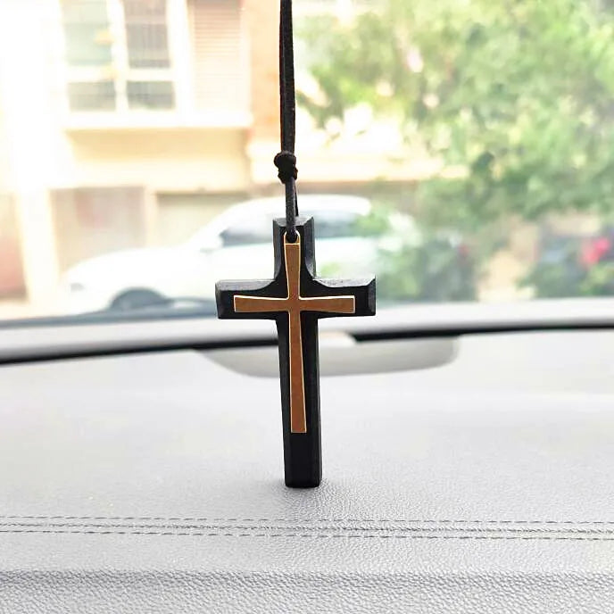 Retro artistic wooden cross nelace korean faion pendant long men’s sweater chain hanging decoration ex version