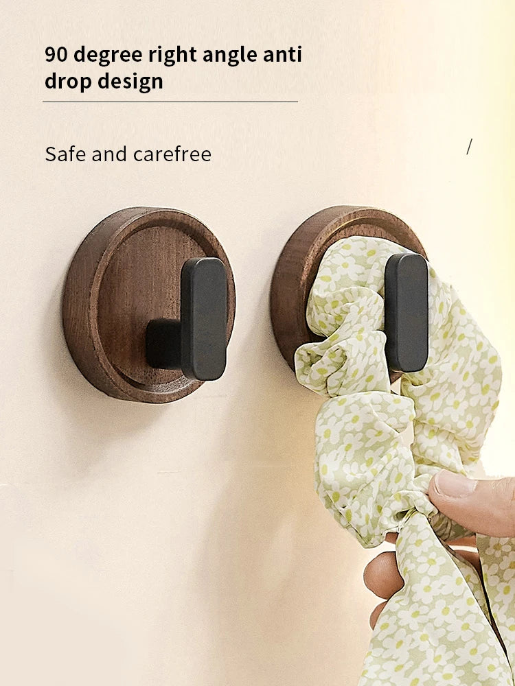 Walnut wood coat rack hooks black wall hangers for hanging keys clothes bathroom robe and towels entryway， no drilling