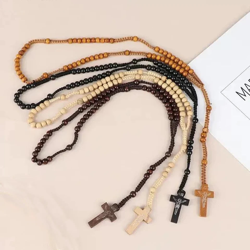yupsk-catholic-wood-beads-rosary-necklace-for-women-cross-pendant-hand-braided-rope-chain-men-religious-prayer-jewelry