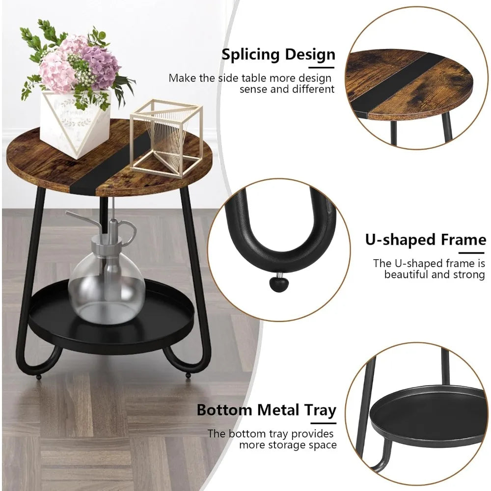 2 tier coffee table in living room industrial style round with metal tray wood small outdoor