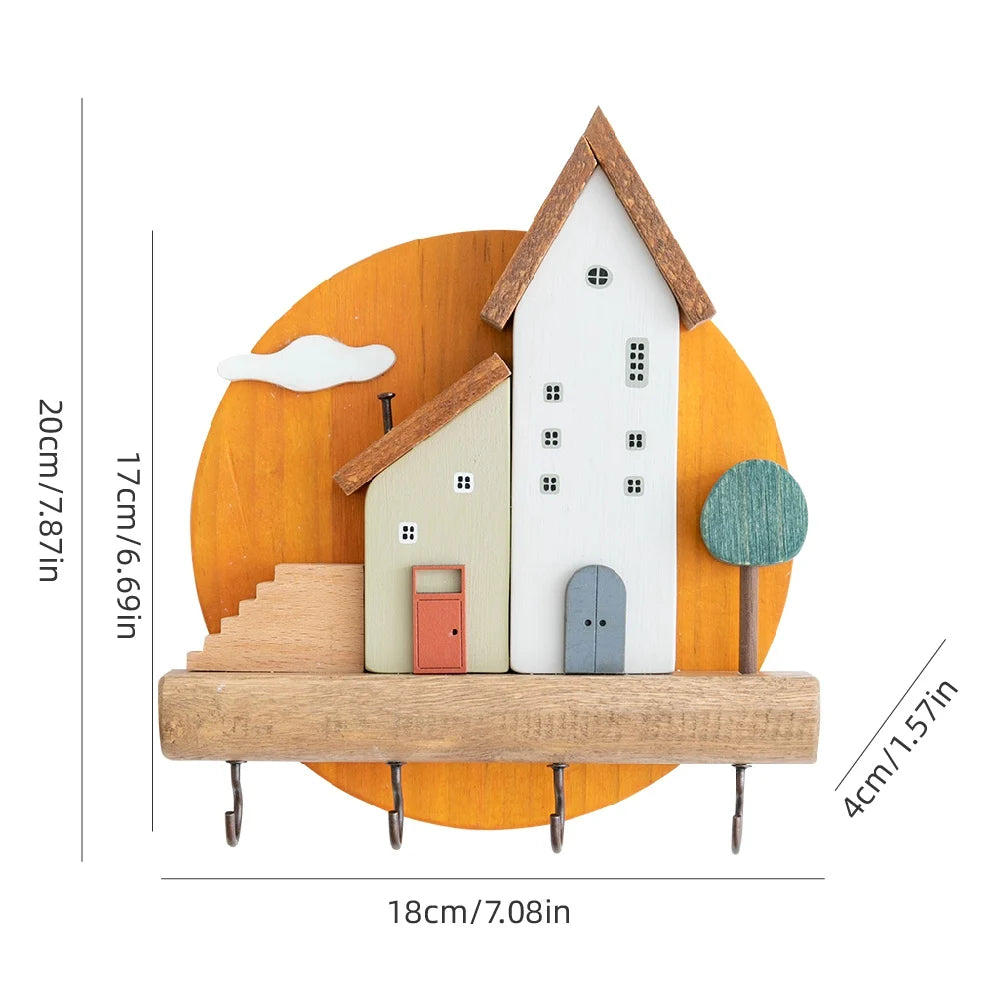 Cute art wooden key hook wall decorative shelf jewelry hat clothes towel small items storage home room decoration