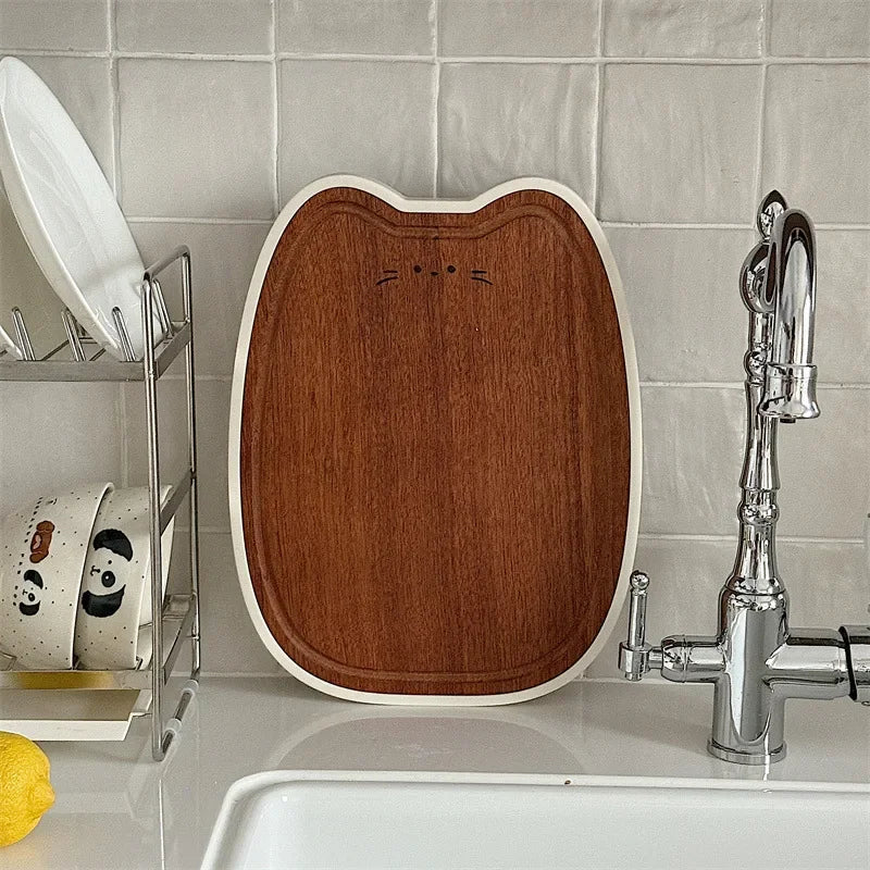 Cute cat-shaped solid wood cutting board household kitchenware wooden anti-mold and antibacterial chopping panel