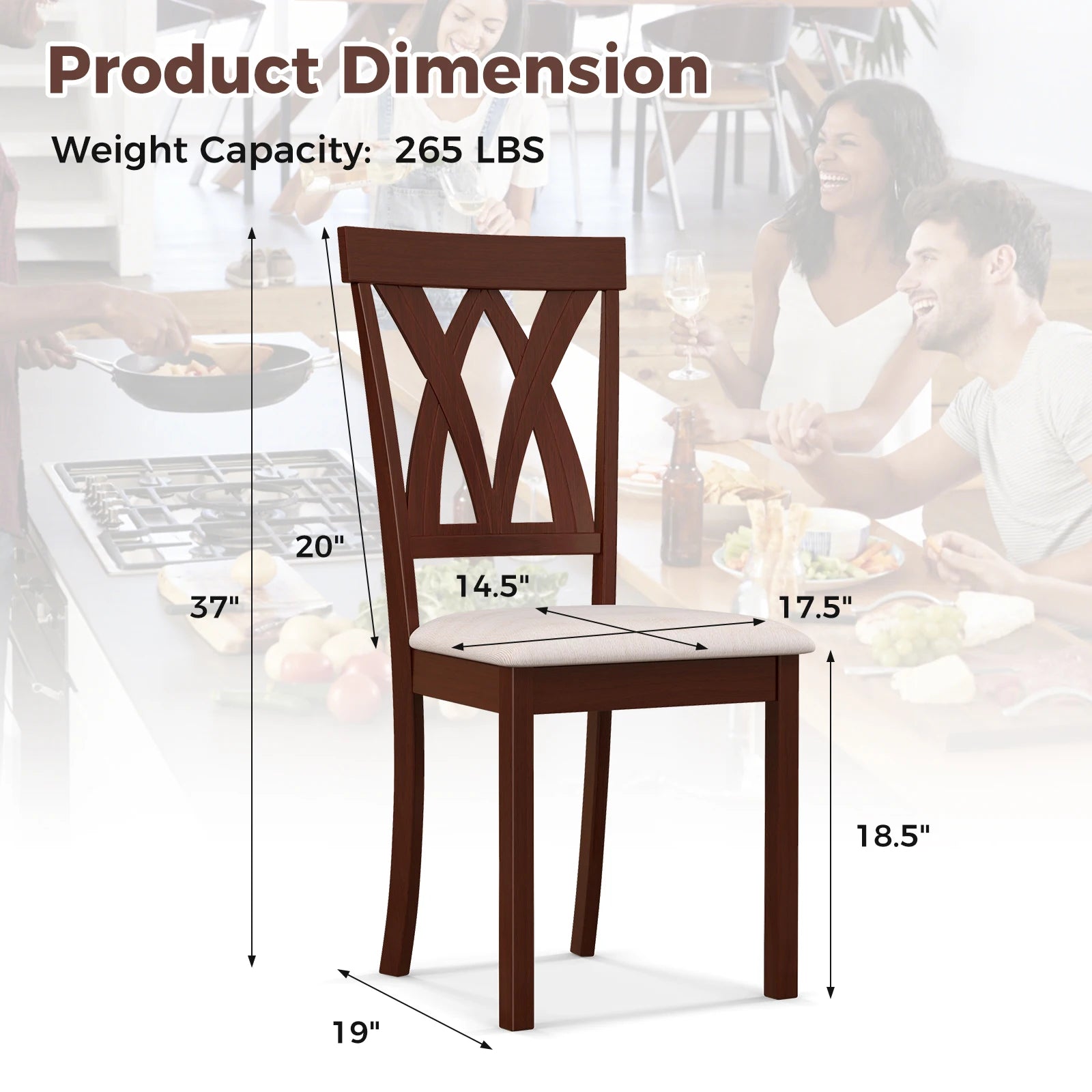 Armless dining chairs set of 4 w/ rubber wood frame elegant hollowed backrest - chocolate / united states