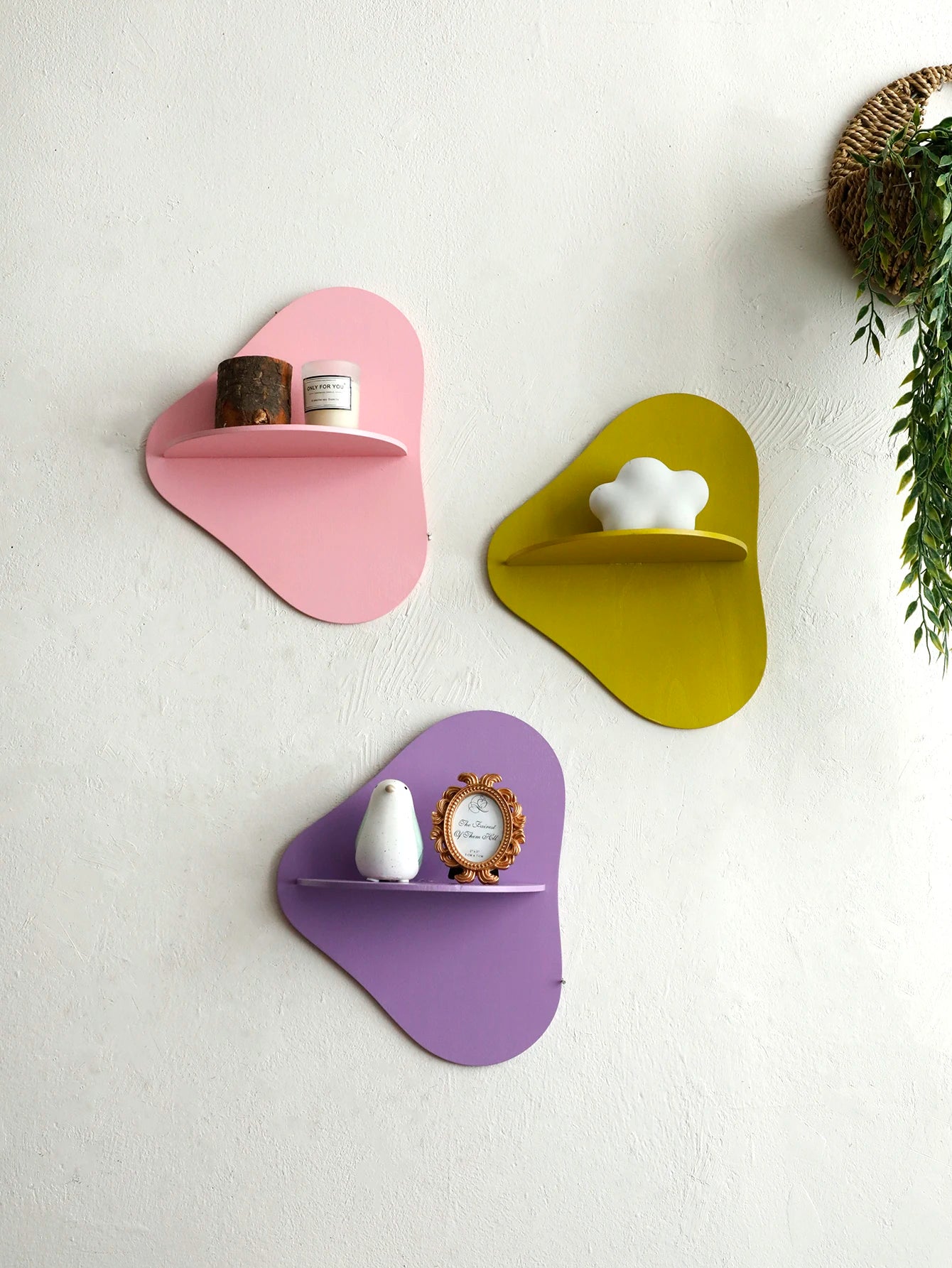 Colorful floating wall shelf display wooden plant flower pot tray storage rack art home decoration for girl room decor