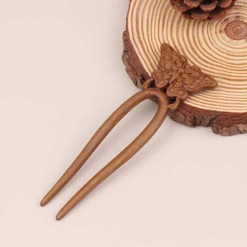 Wooden hair stick u-shaped fork cat butterfly chinese style fashion hairpin headwear girl accessories - 02 / united