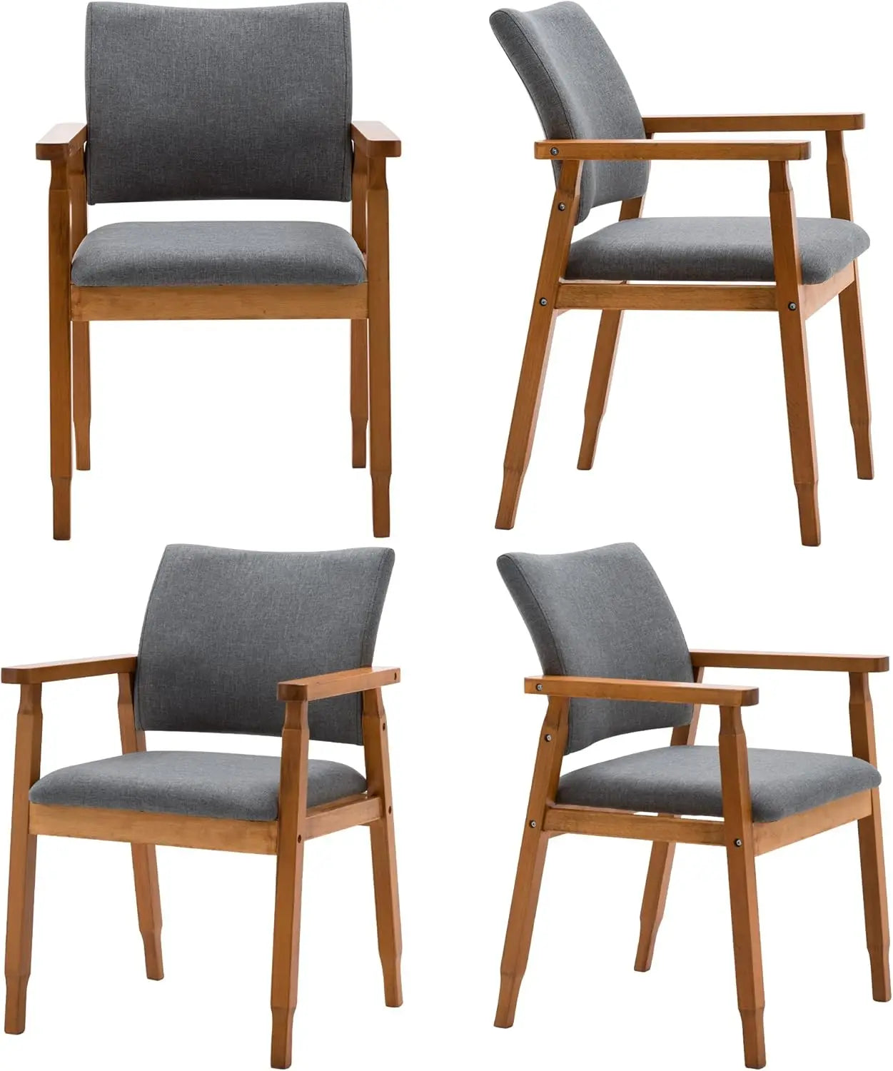 Set of 4 mid-century modern dining chairs – walnut wood frame & grey fabric seats - of / united states