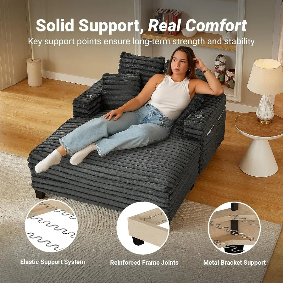 Chaise lounge chair indoor 64 oversized s with wood frame upholstered sofa bed for living room movie bedroom 4 - united