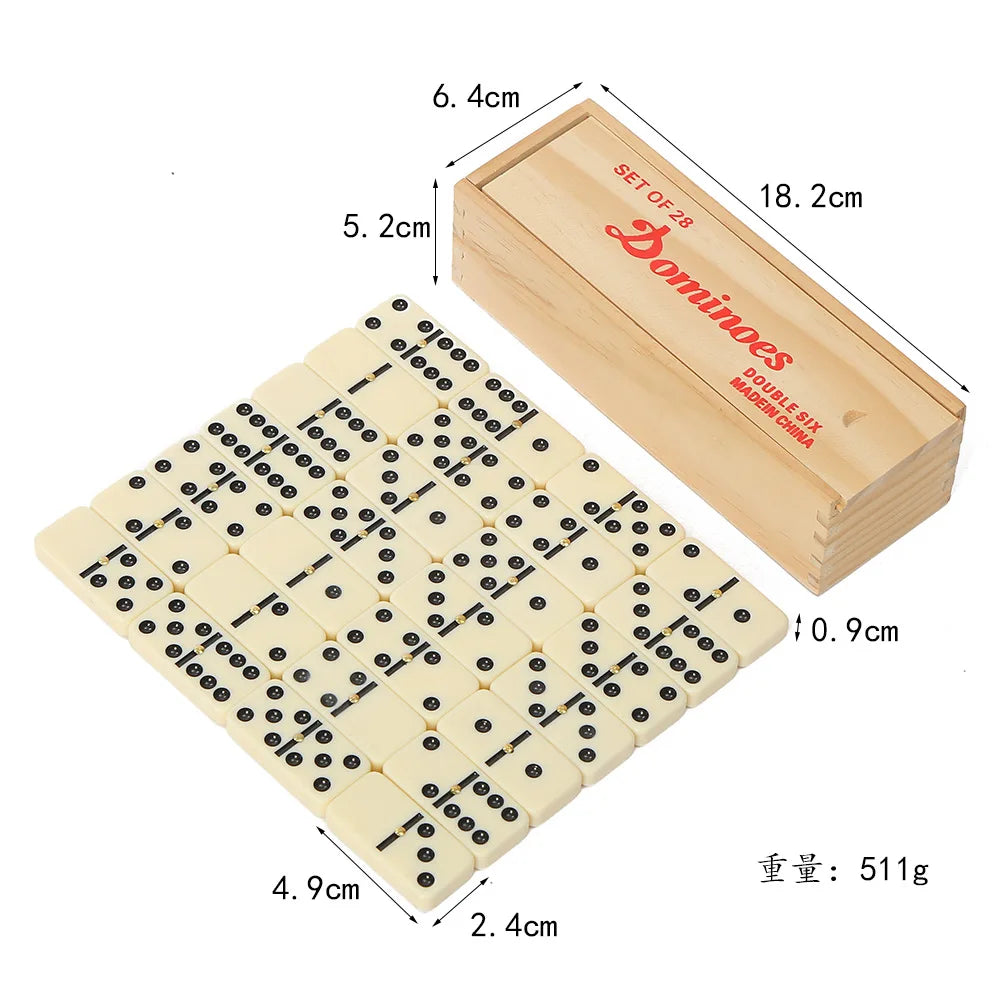 Dominos set for adults double 6 domino game six standard with natural wooden box 28 tiles,tradditional board - b