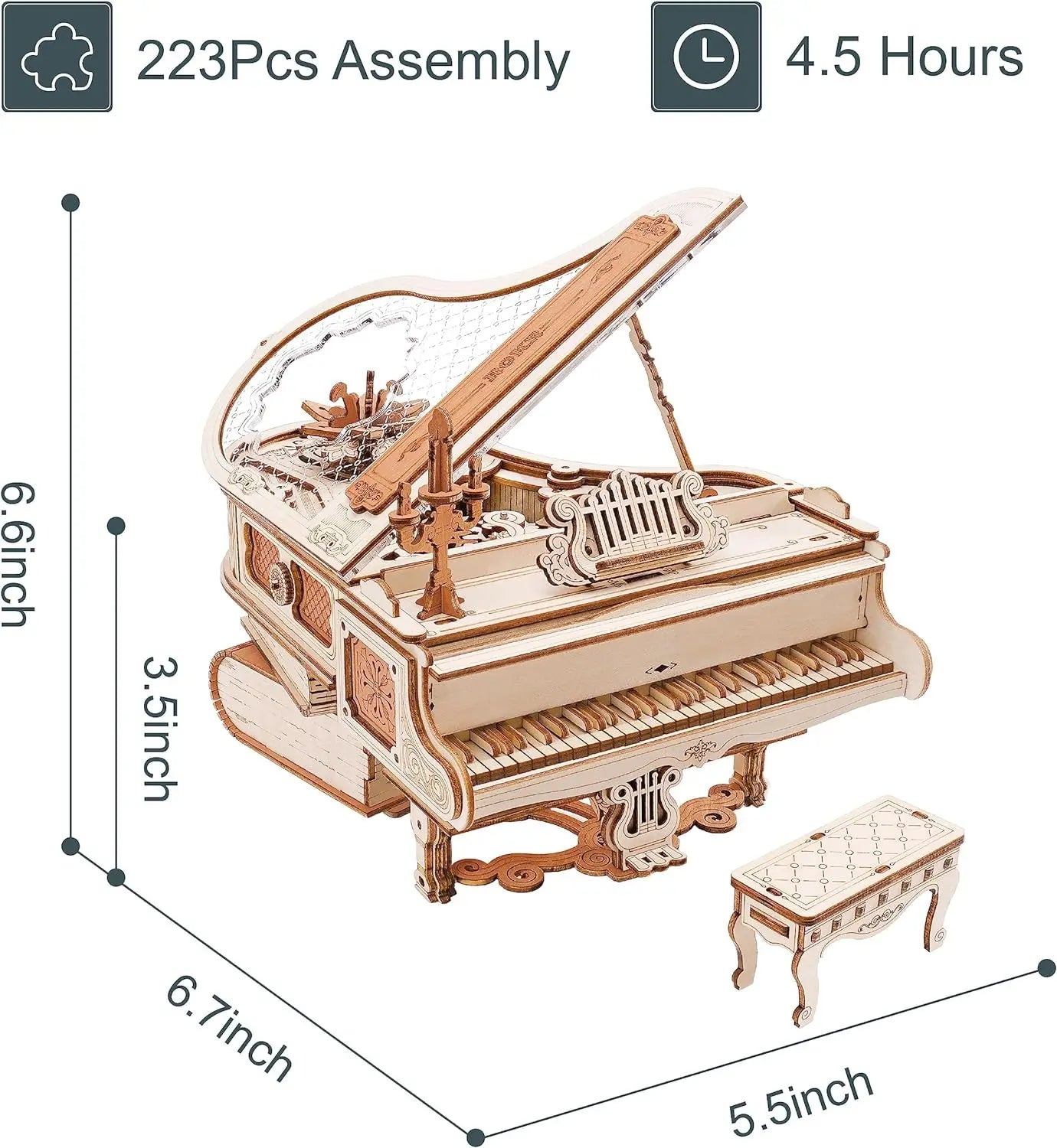 Robotime rokr magic piano 3d puzzles mechanical musical instrument aesthetic desk decor unique gift for men women amk81