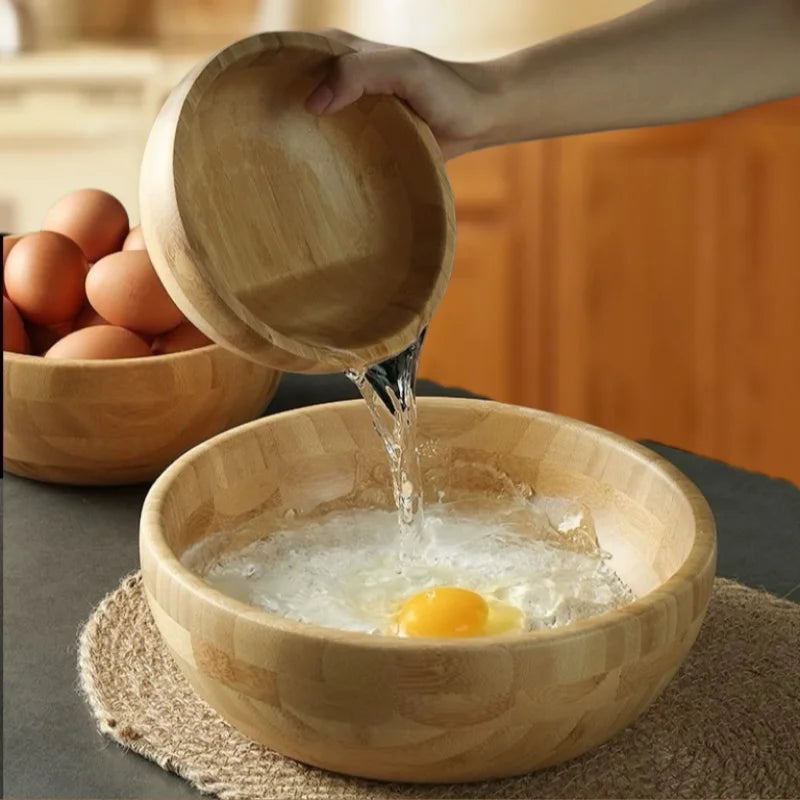 Natural bamboo bowl handmade household large ramen salad kneading basin wooden tableware