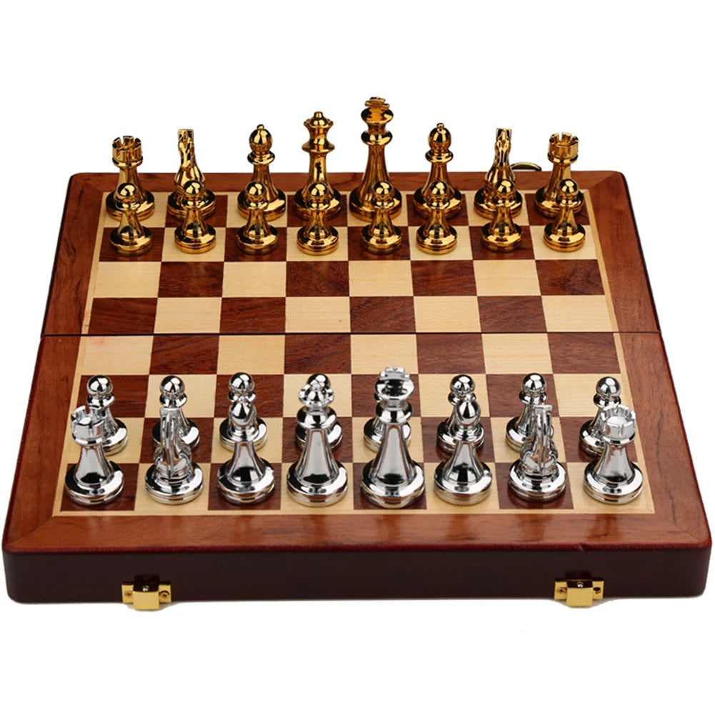 Medieval chess set with chessboard gold silver bronze pieces magnetic board game for paren-child interaction - 1