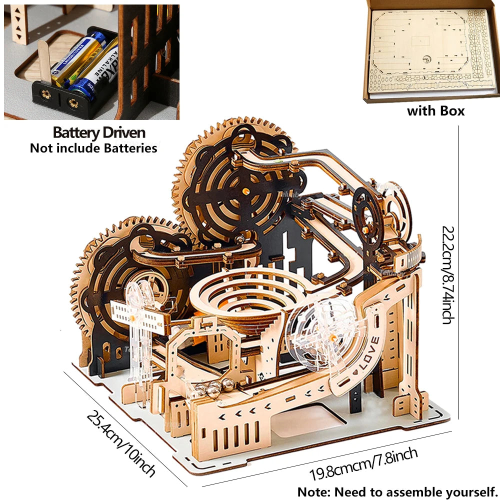 3d wooden puzzle building model kit electric motorized marble run stem educational construction toys for kids adults