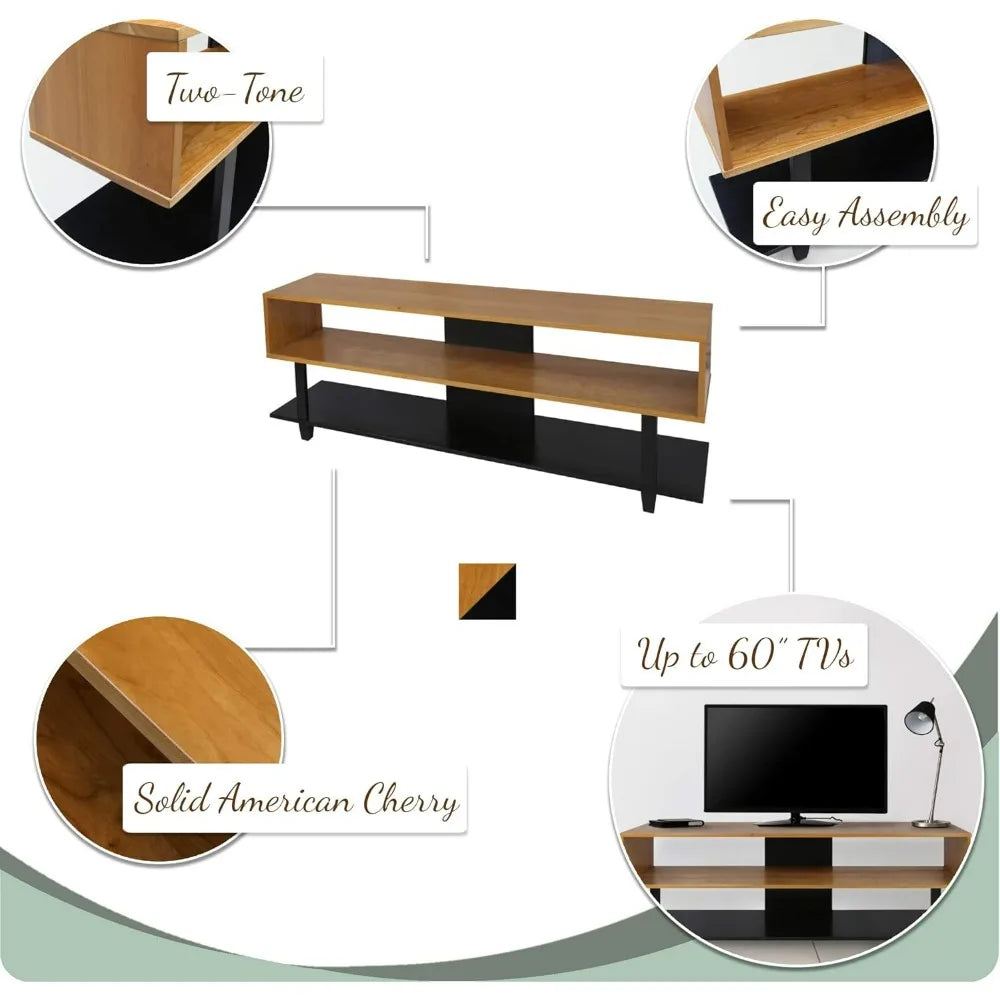 Creek solid wood tv stand natural cherry wooden frame/black beech leg (597-521) - black / united states