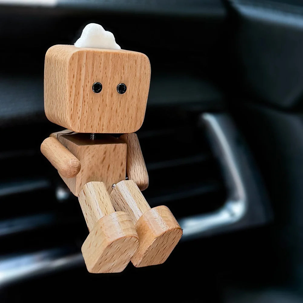 Shaking wooden man figurine car decoration small ornaments leg-swinging robot cute wood good creative gifts - decorative