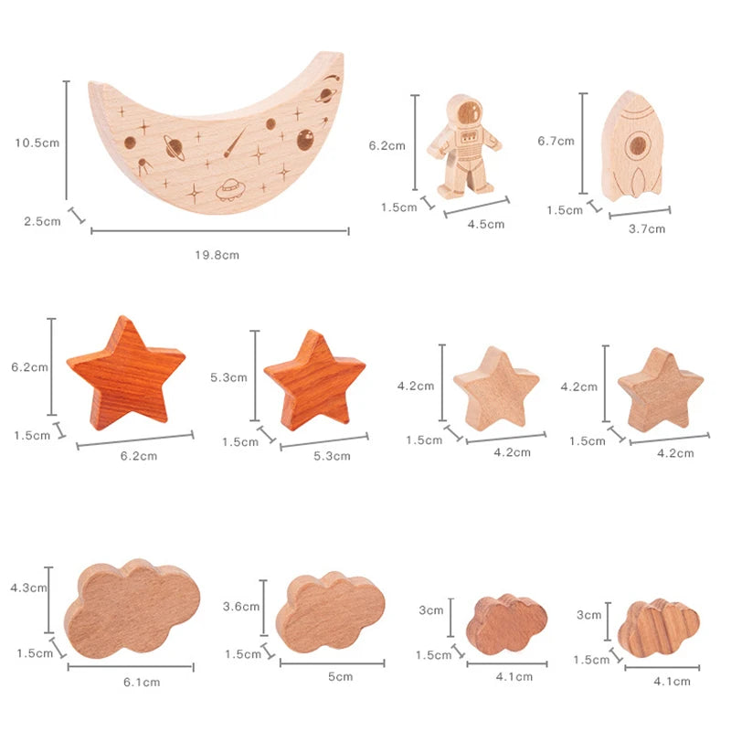 Wooden montessori toys stars moon balance blocks board games 3d celestial star cognition educational stacking - game