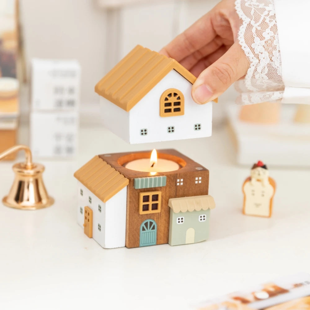 Christmas vintage house shaped candle stick aroma holder decor table candlelight dinner props atmosphere gift