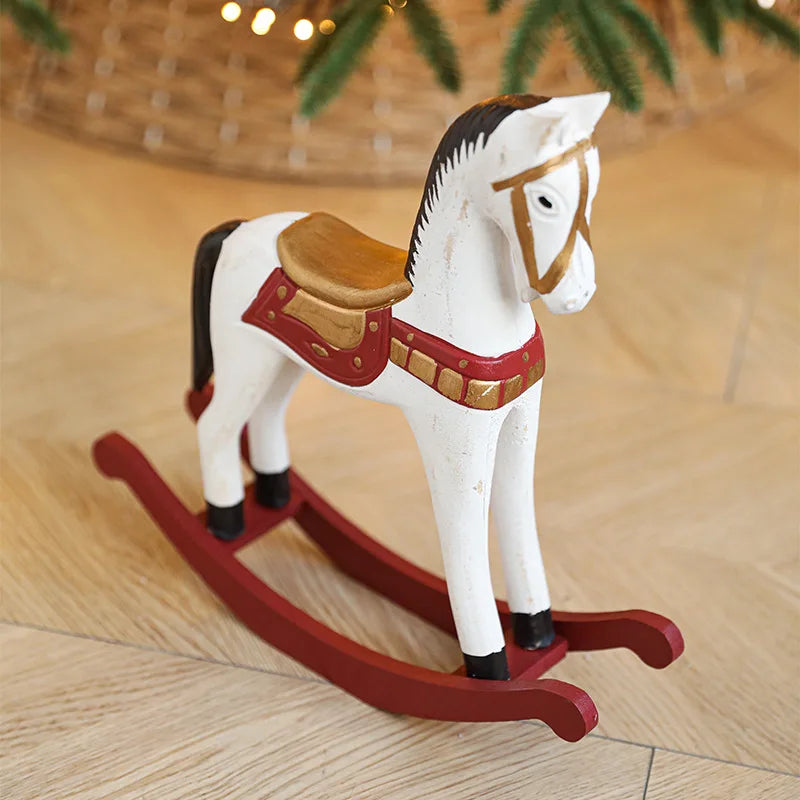 Christmas decorations creative carving wooden rocking horse retro shaking sculpture home table decor ornaments prop