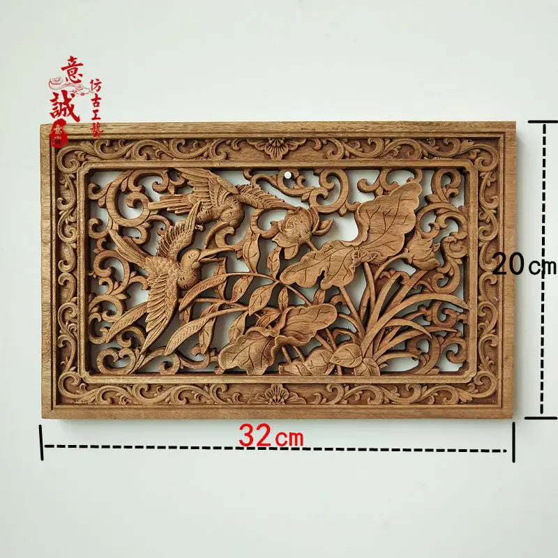 Traditional chinese woodcarving wall hanging camphor wood 3d exquisite dragon phoenix flower carving craft home