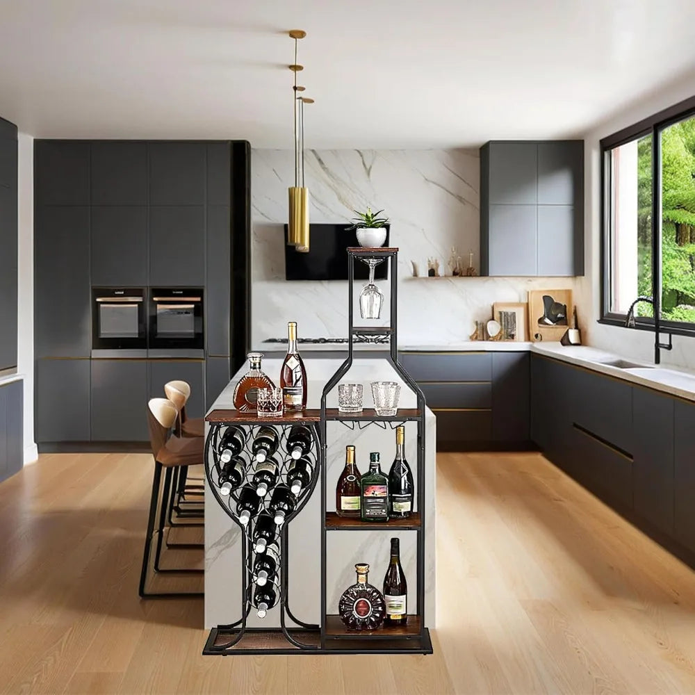 5-tier wine rack freestanding floor 11 bottles modern wooden holder-storage cabinet for home bar kitchen dining room