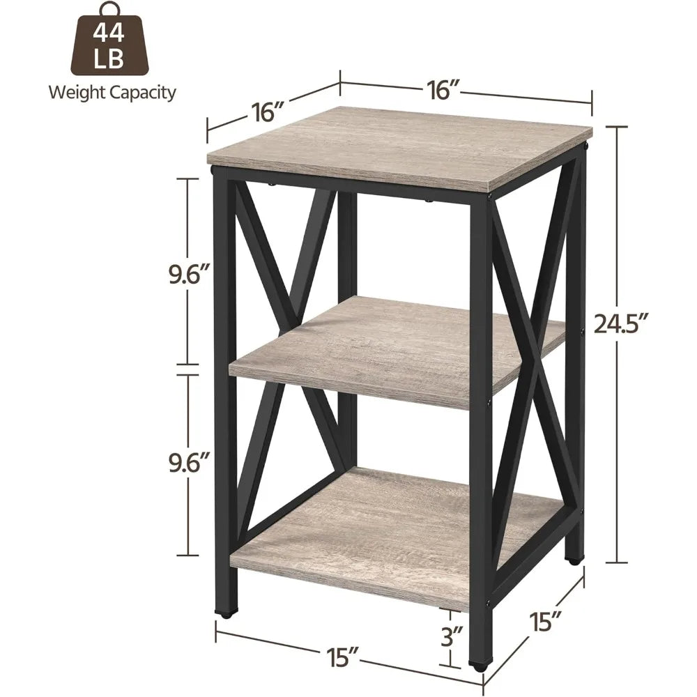 ’set of 2 industrial style 3-tier metal end tables with storage shelves for living room’ - united states / grey