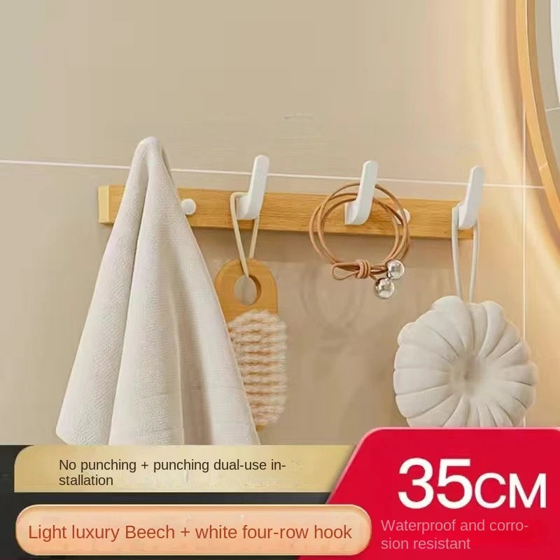 Walnut wood clothes hanging hook without punching wall cap holder door key - white-4hooks