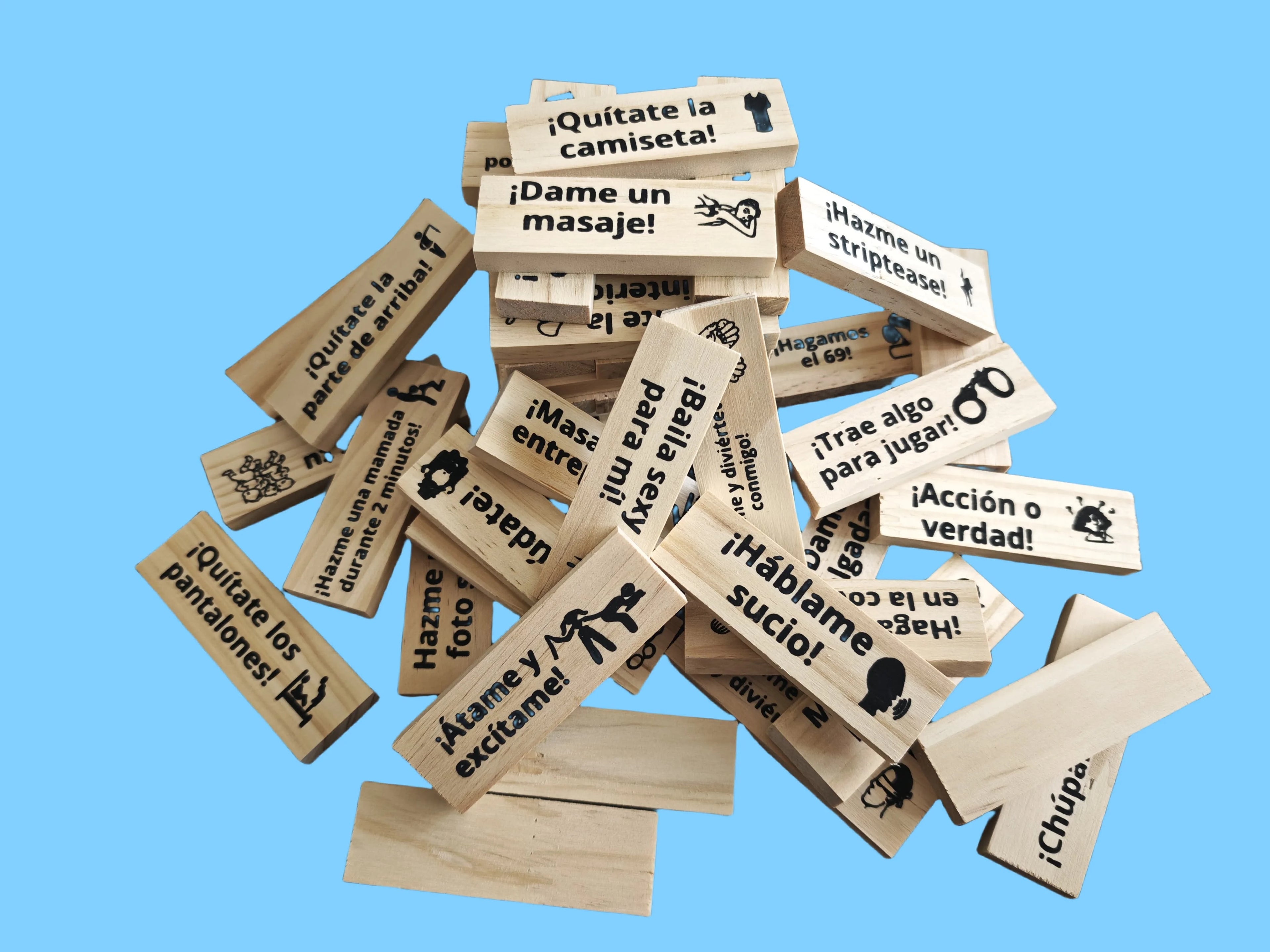 Seven language versions 48pcs building block game couple wooden tower date night adult party spanish sm product