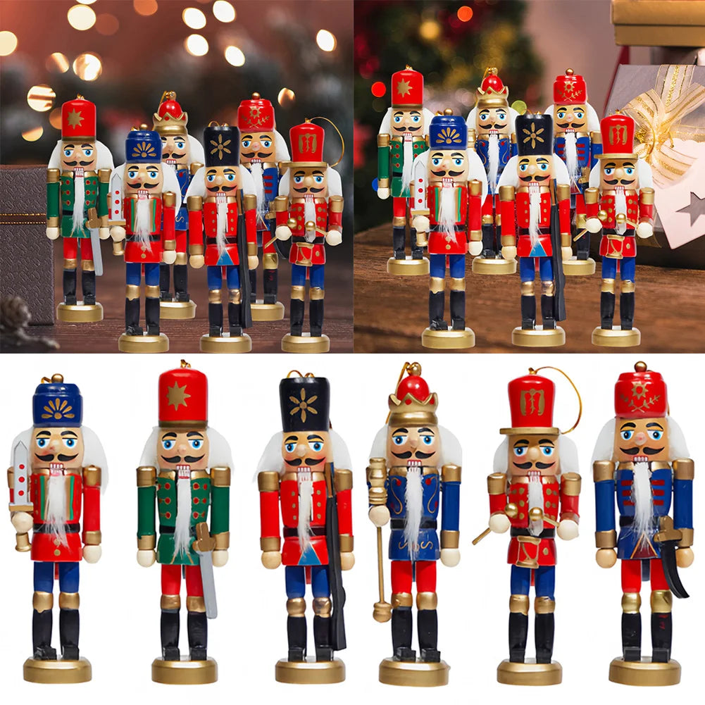 6 pcs christmas nutcracker ornament puppet party decor wooden soldier for tree