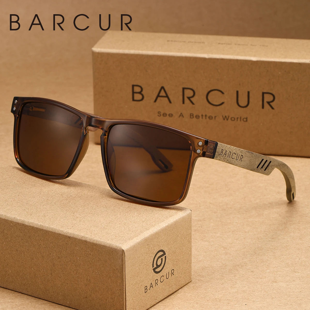 Barcur men wooden mirror foot sunglasses travel self driving beach photography polarized box frame women glasses gift