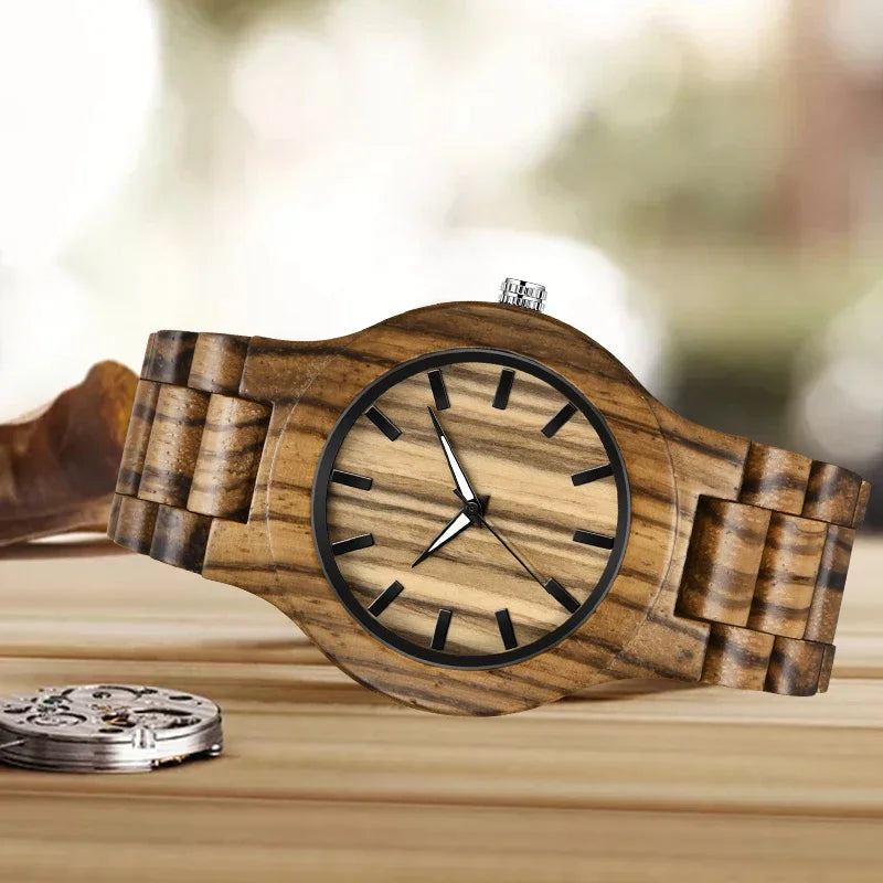 Luxury bamboo quartz watch for men natural wood case and strap analog display ideal gift - q1003
