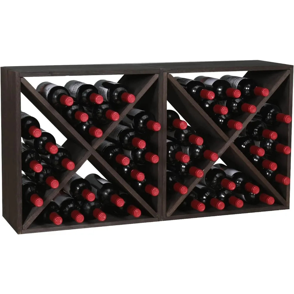 Racks countertop solid wood stackable storage rustic retro cube 48-bottle wooden wine rack cabinet(48bottleblack)
