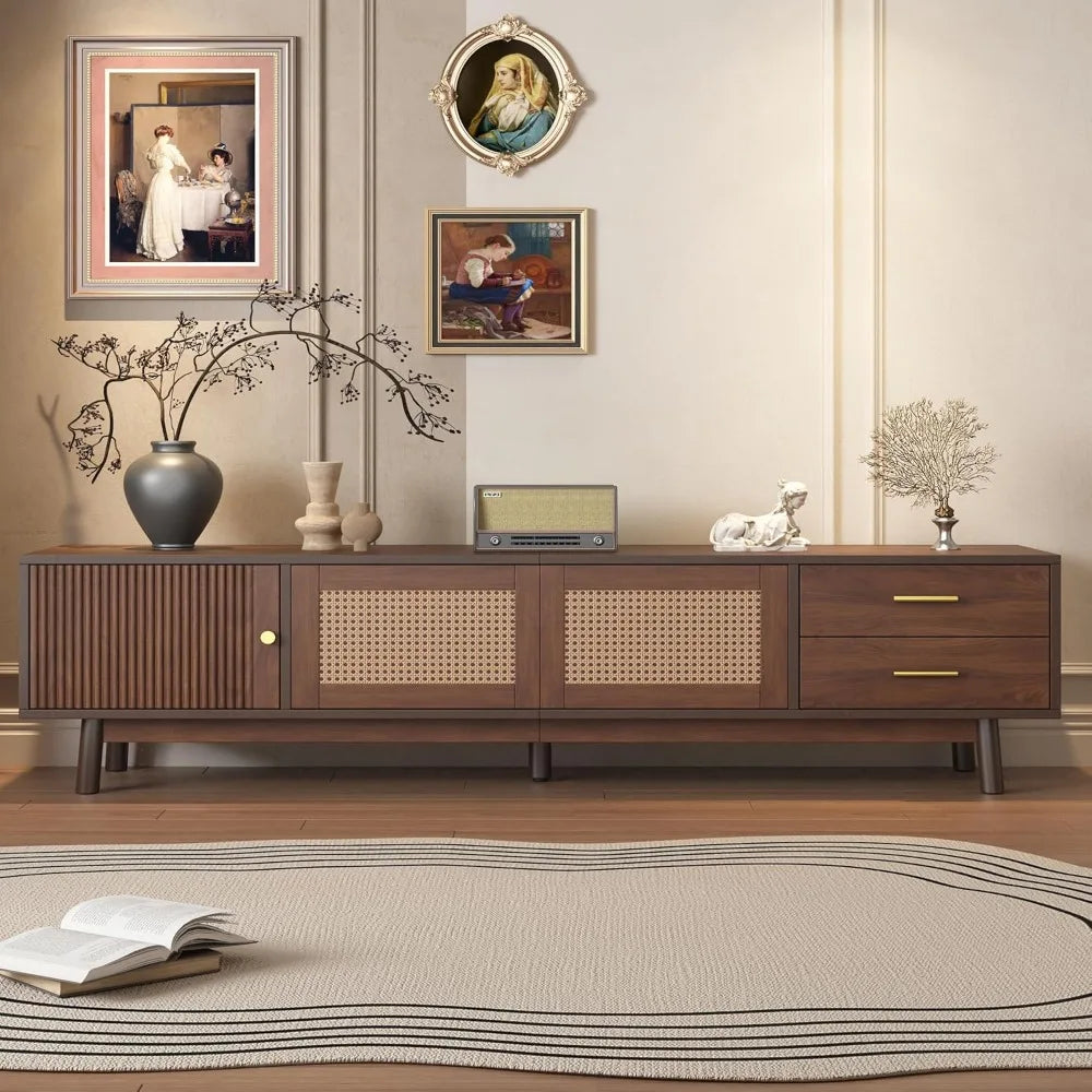 Brown tv stand with storage walnut for 63’’ tvs up to 80 inch,mid-century modern television power - united states