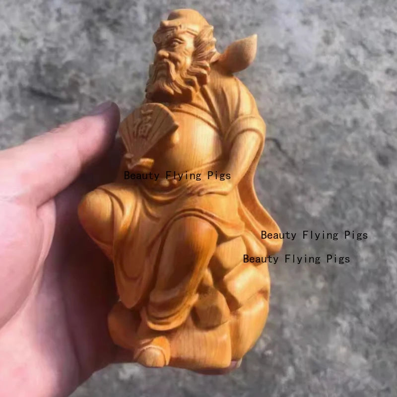 1pc wooden statue of zhong kui exorcist figure home decoration office feng shui sculpture ornaments - 12x7x4.5