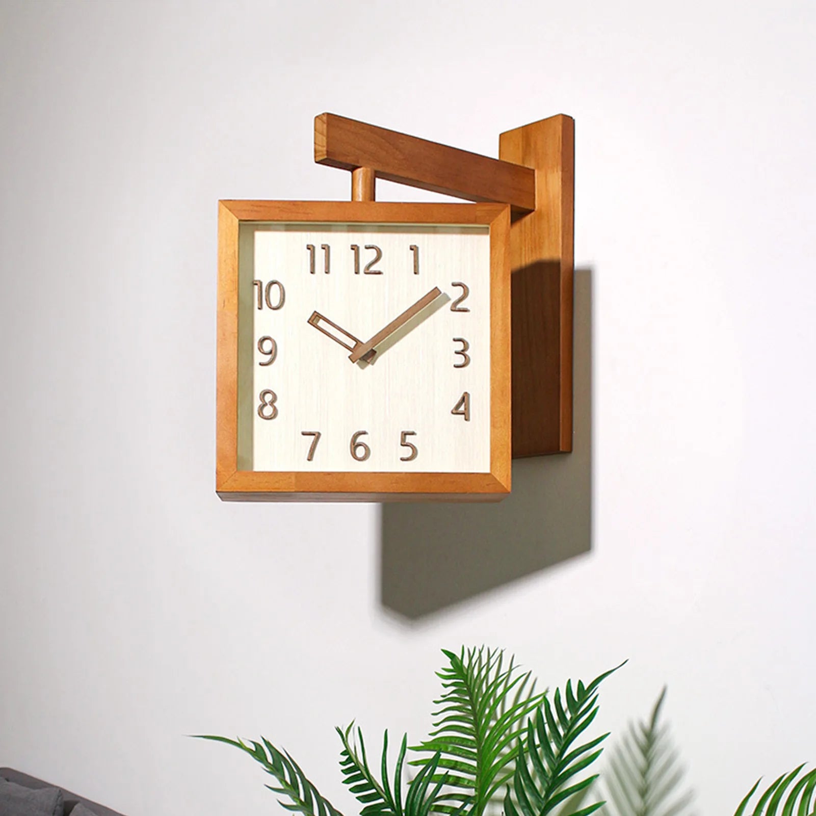 Corner clock double sided decorative silent wooden simple battery powered for home living room - 3115240039211