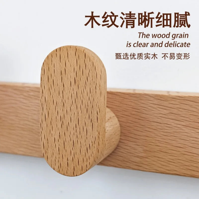 Nordic solid wood hook no punching creative clothes door back wall and hats