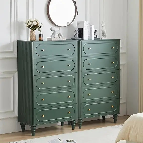 3 drawer fluted dresser for bedroom mid century modern chest of drawers wood storage small organizer livi - 2 set green