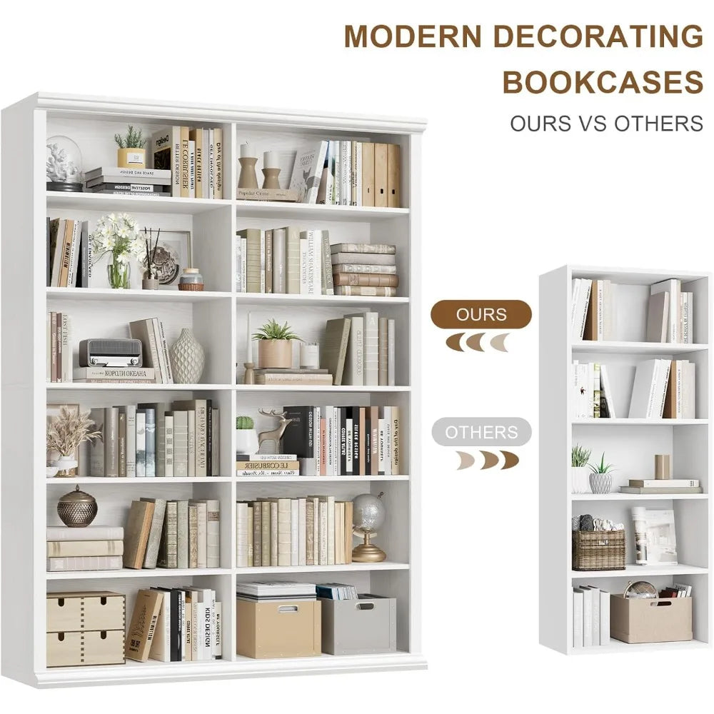 71.8 l *47.2 w wooden bookcase and bookshelf – extra large with double storage elegant design for living room - white