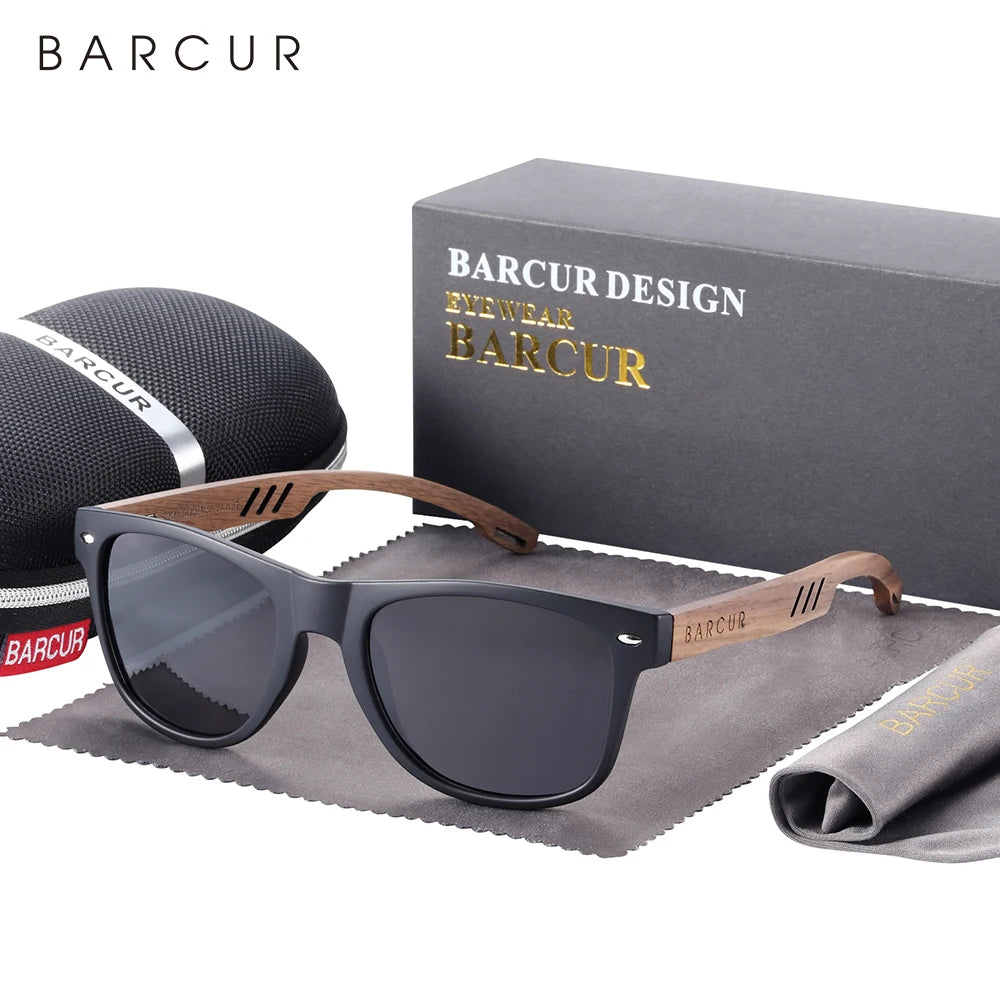 Barcur black walnut sunglasses for men wood sun glasses man eyeglasses polarizing uva&b protection eyewear eco-friendly