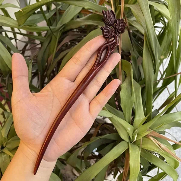 Chinese retro style peach wood handmade carved hairpin hollow out hair stick women styling tools accessories - united