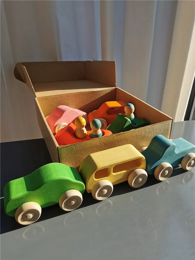Wood montessori toys rainbow stacking bridge cars matryoshka dolls forest trees for kids educational blocks play - 7
