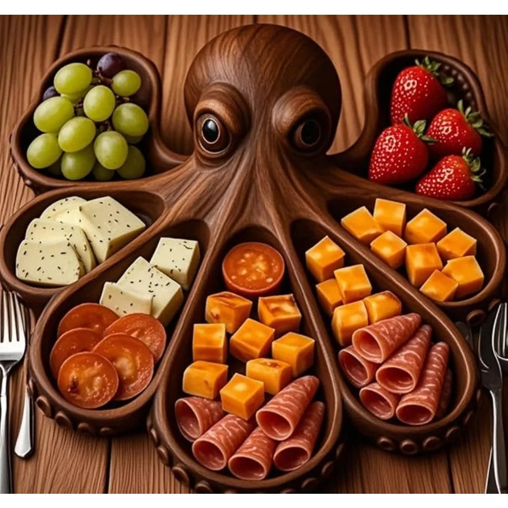 Octopus charcuterie platter design wooden serving tray for cheese board fruit dish kitchen decoration