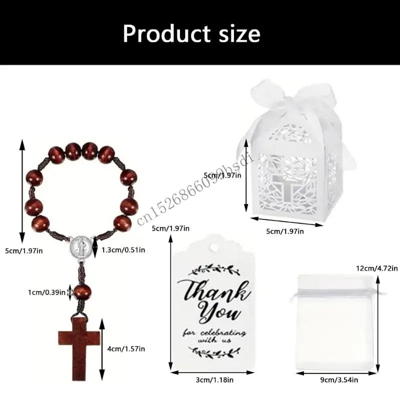 11ua natural crosses beads rosaries bracelets baptisms set for church event with decorative packaging accessories