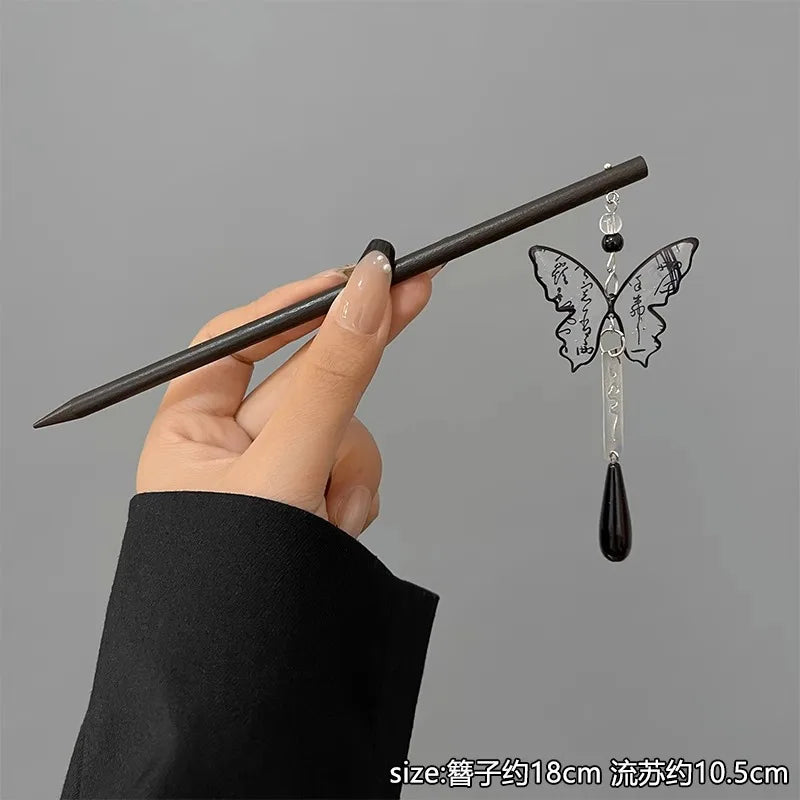 Retro flower hair forks long tassels wooden sticks pearls bead step shake chinese wedding bridal hairpins clips jewelry