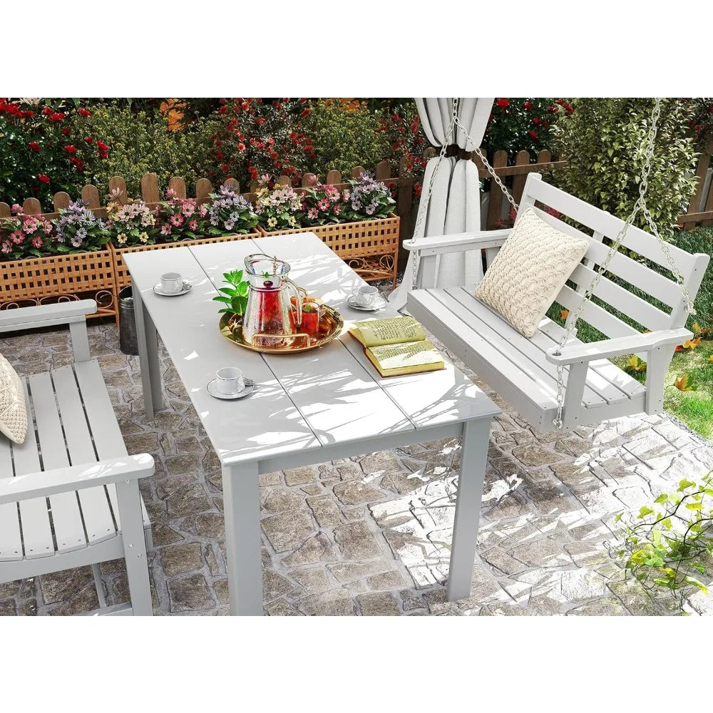 All-weather waterproof hdpe patio swing bench 51 - outdoor porch with stainless steel chains - united states / white