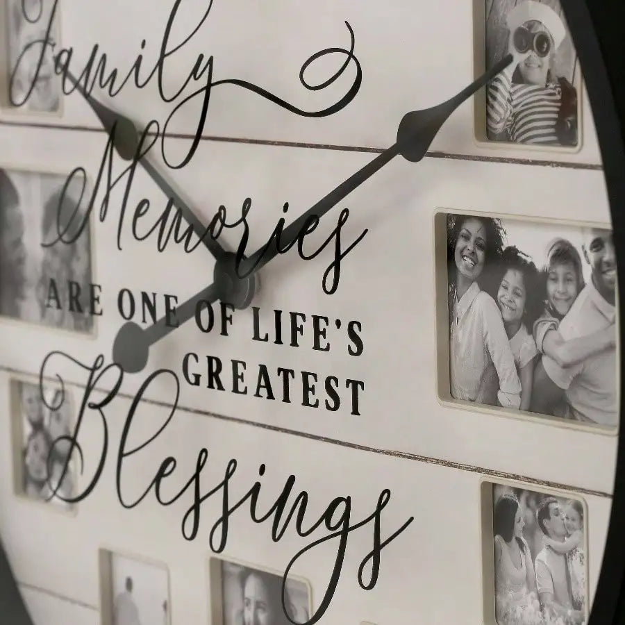 Sentiment photo frame wall clock farmhouse - inspired wooden black modern decor timepiece - united states / black